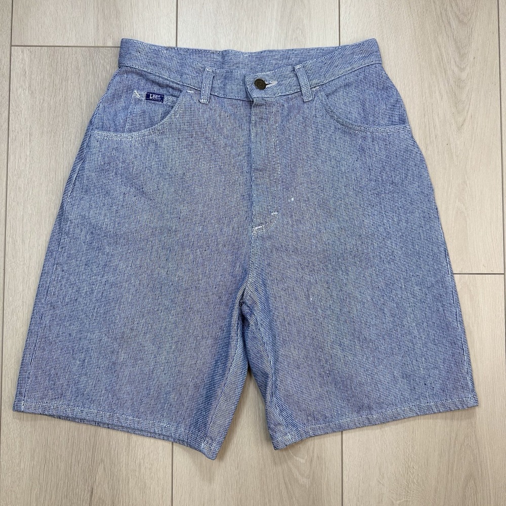 Vintage 1990's Lee USA High‎ Rise Blue Micro Check Mom Shorts Size 12 Med 90s
